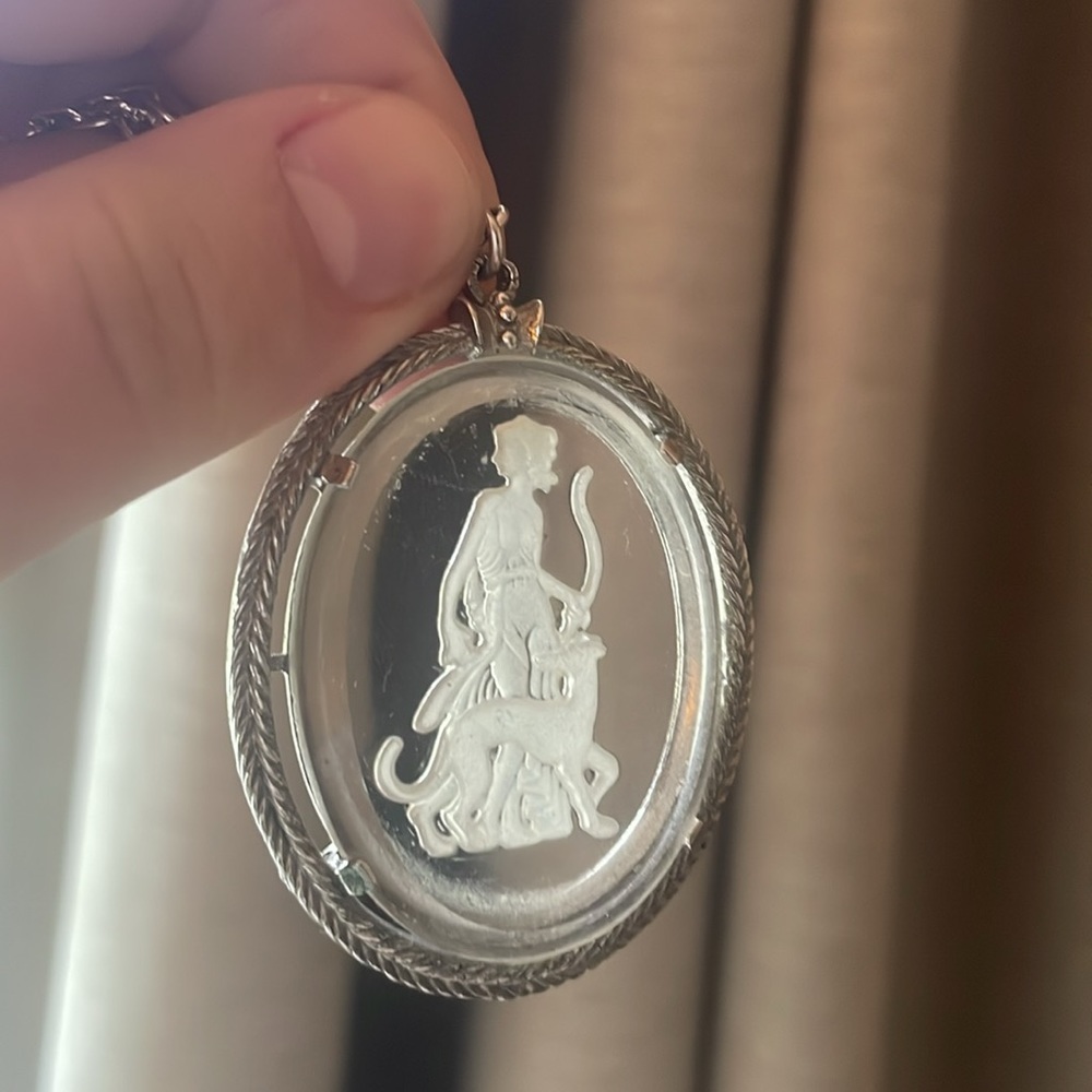 Vintage Avon Intaglio Pendant Goddess Diana Necklace Lady with Dog